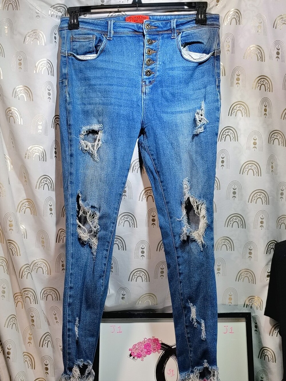 Wax Jean Distressed Skinny Blue Jeans